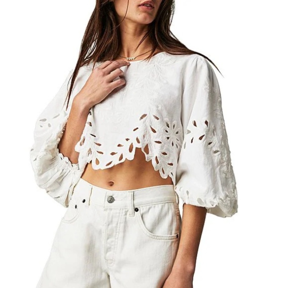 Free People White Eyelet Crop Top